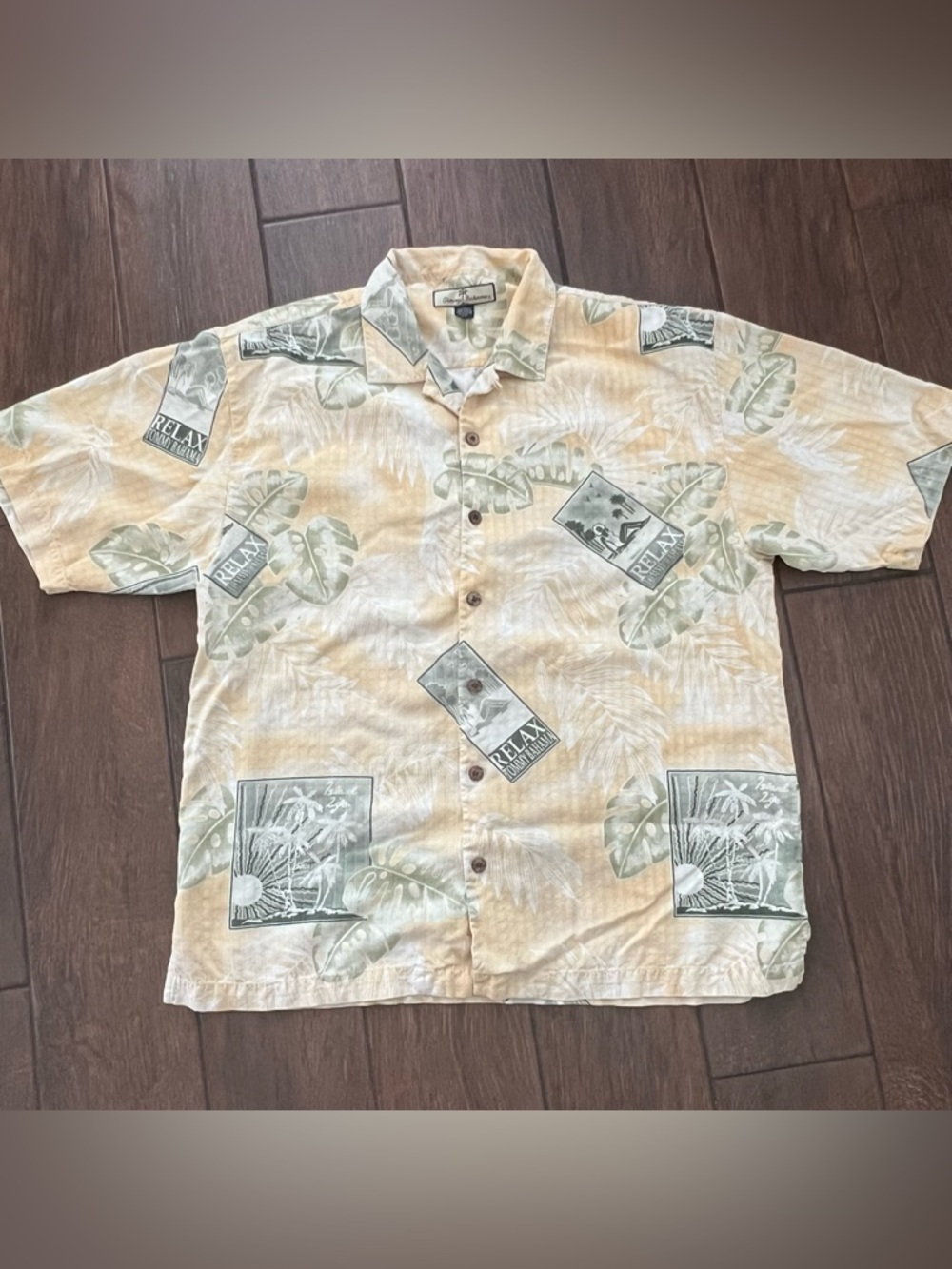 Tommy Bahama Relax Yellow Tropical Silk Shirt size Large
